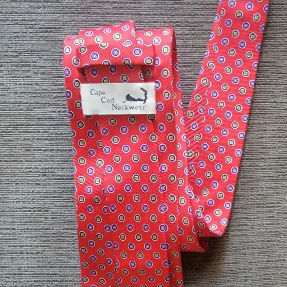 CAPE COD Neckwear Men's Red Tie with Multicolor circle Pattern